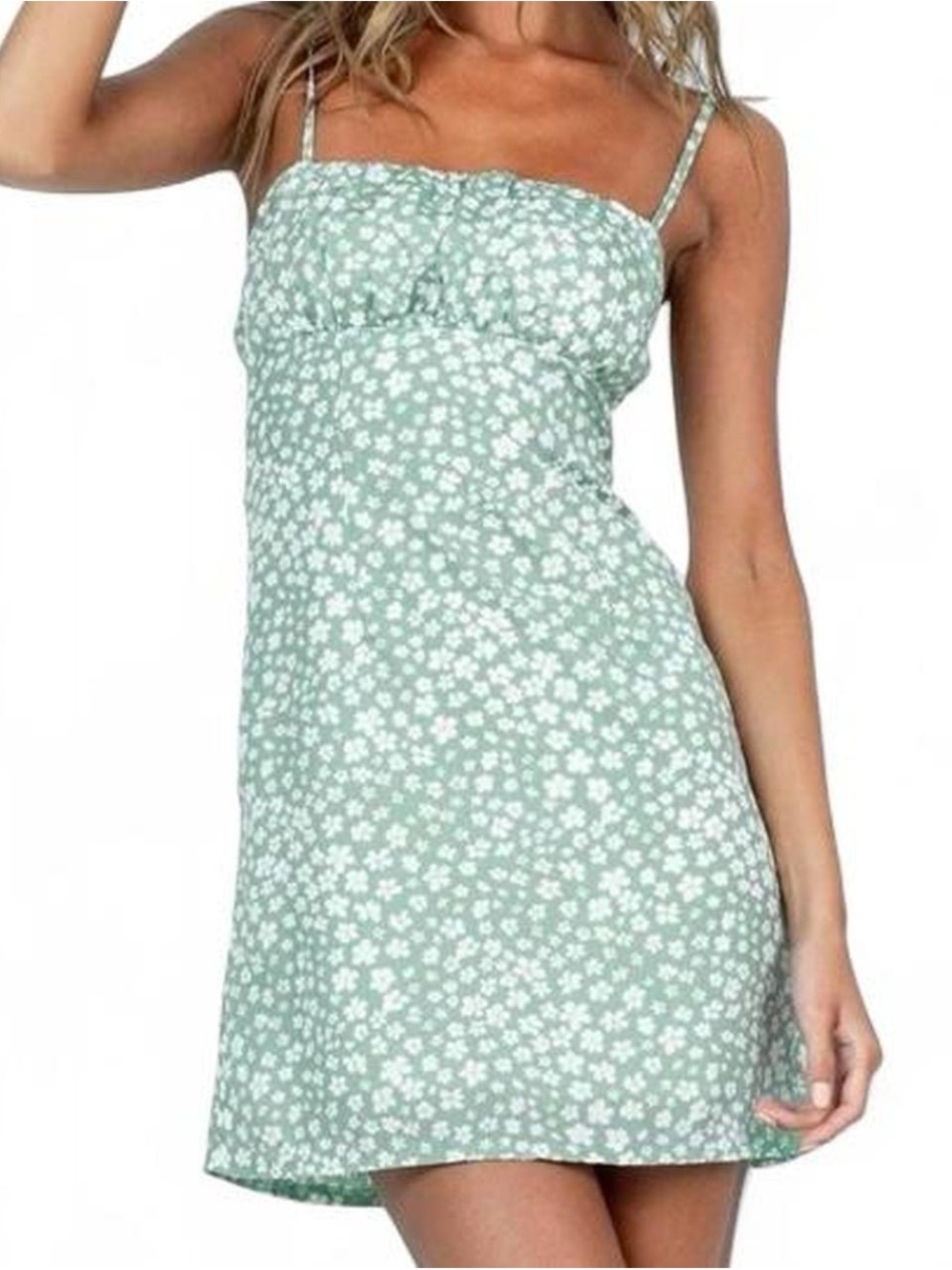 Princess Polly Tallie Mini Dress Sage Green Floral XS US 2